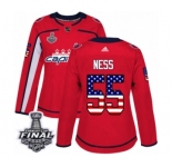 Women's Adidas Washington Capitals #55 Aaron Ness Authentic Red USA Flag Fashion 2018 Stanley Cup Final NHL Jersey