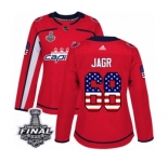 Women's Adidas Washington Capitals #68 Jaromir Jagr Authentic Red USA Flag Fashion 2018 Stanley Cup Final NHL Jersey