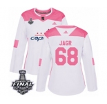 Women's Adidas Washington Capitals #68 Jaromir Jagr Authentic White Pink Fashion 2018 Stanley Cup Final NHL Jersey