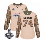 Women's Adidas Washington Capitals #74 John Carlson Authentic Camo Veterans Day Practice 2018 Stanley Cup Final NHL Jersey