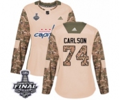 Women's Adidas Washington Capitals #74 John Carlson Authentic Camo Veterans Day Practice 2018 Stanley Cup Final NHL Jersey