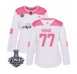 Women's Adidas Washington Capitals #77 T.J. Oshie Authentic White Pink Fashion 2018 Stanley Cup Final NHL Jersey