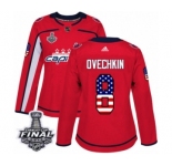 Women's Adidas Washington Capitals #8 Alex Ovechkin Authentic Red USA Flag Fashion 2018 Stanley Cup Final NHL Jersey
