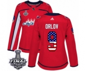 Women's Adidas Washington Capitals #9 Dmitry Orlov Authentic Red USA Flag Fashion 2018 Stanley Cup Final NHL Jersey