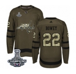 Youth Adidas Washington Capitals #22 Madison Bowey Authentic Green Salute to Service 2018 Stanley Cup Final Champions NHL Jersey