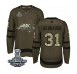 Youth Adidas Washington Capitals #31 Philipp Grubauer Authentic Green Salute to Service 2018 Stanley Cup Final Champions NHL Jersey