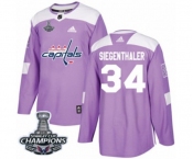 Youth Adidas Washington Capitals #34 Jonas Siegenthaler Authentic Purple Fights Cancer Practice 2018 Stanley Cup Final Champions NHL Jersey