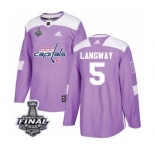 Youth Adidas Washington Capitals #5 Rod Langway Authentic Purple Fights Cancer Practice 2018 Stanley Cup Final NHL Jersey