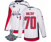 Youth Adidas Washington Capitals #70 Braden Holtby Authentic White Away 2018 Stanley Cup Final Champions NHL Jersey