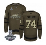 Youth Adidas Washington Capitals #74 John Carlson Authentic Green Salute to Service 2018 Stanley Cup Final Champions NHL Jersey