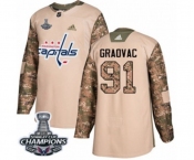Youth Adidas Washington Capitals #91 Tyler Graovac Authentic Camo Veterans Day Practice 2018 Stanley Cup Final Champions NHL Jersey