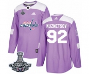Youth Adidas Washington Capitals #92 Evgeny Kuznetsov Authentic Purple Fights Cancer Practice 2018 Stanley Cup Final Champions NHL Jersey