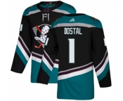 Anaheim Ducks #1 Lukas Dostal Authentic Black Teal Alternate Hockey Jersey