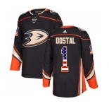 Anaheim Ducks #1 Lukas Dostal Authentic Black USA Flag Fashion Hockey Jersey