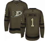 Anaheim Ducks #1 Lukas Dostal Authentic Green Salute to Service Hockey Jersey