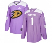Anaheim Ducks #1 Lukas Dostal Authentic Purple Fights Cancer Practice Hockey Jersey