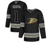 Anaheim Ducks #1 Lukas Dostal Premier Black Team Logo Fashion Hockey Jersey