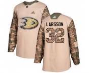 Anaheim Ducks #32 Jacob Larsson Authentic Camo Veterans Day Practice Hockey Jersey