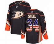 Anaheim Ducks #34 Sam Steel Authentic Black USA Flag Fashion Hockey Jersey