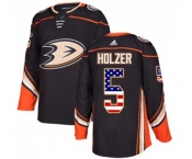 Anaheim Ducks #5 Korbinian Holzer Authentic Black USA Flag Fashion Hockey Jersey