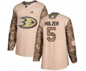 Anaheim Ducks #5 Korbinian Holzer Authentic Camo Veterans Day Practice Hockey Jersey
