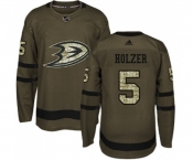 Anaheim Ducks #5 Korbinian Holzer Authentic Green Salute to Service Hockey Jersey
