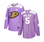 Anaheim Ducks #5 Korbinian Holzer Authentic Purple Fights Cancer Practice Hockey Jersey