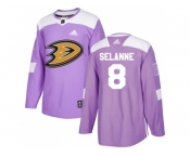 Men Adidas Anaheim Ducks #8 Teemu Selanne Purple Authentic Fights Cancer Stitched NHL Jersey