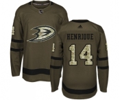 Men's Adidas Anaheim Ducks #14 Adam Henrique Premier Green Salute to Service NHL Jersey