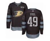 Men's Adidas Anaheim Ducks #49 Sam Steel Authentic Black 1917-2017 100th Anniversary NHL Jersey