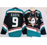 Men's Anaheim Ducks #9 Paul Kariya Black Teal 2024-25 Stitched Jersey