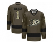 Men's Reebok Anaheim Ducks #1 Jonathan Bernier Authentic Green Salute to Service NHL Jersey