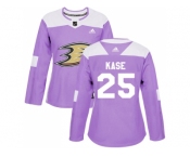 Women Adidas Anaheim Ducks #25 Ondrej Kase Purple Authentic Fights Cancer Stitched NHL Jersey