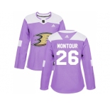 Women Adidas Anaheim Ducks #26 Brandon Montour Purple Authentic Fights Cancer Stitched NHL Jersey