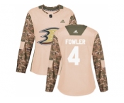 Women Adidas Anaheim Ducks #4 Cam Fowler Camo Authentic 2017 Veterans Day Stitched NHL Jersey