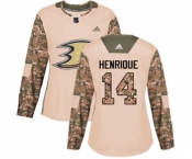 Women Anaheim Ducks #14 Adam Henrique Authentic Camo Veterans Day Practice Hockey Jersey