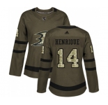 Women Anaheim Ducks #14 Adam Henrique Authentic Green Salute to Service Hockey Jersey