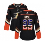 Women Anaheim Ducks #25 Ondrej Kase Authentic Black USA Flag Fashion Hockey Jersey
