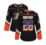 Women Anaheim Ducks #26 Brandon Montour Authentic Black USA Flag Fashion Hockey Jersey