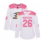 Women Anaheim Ducks #26 Brandon Montour Authentic White Pink Fashion Hockey Jersey