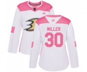 Women Anaheim Ducks #30 Ryan Miller Authentic White Pink Fashion Hockey Jersey