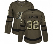 Women Anaheim Ducks #32 Jacob Larsson Authentic Green Salute to Service Hockey Jersey