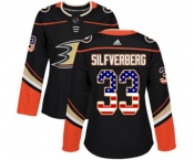 Women Anaheim Ducks #33 Jakob Silfverberg Authentic Black USA Flag Fashion Hockey Jersey