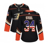 Women Anaheim Ducks #34 Sam Steel Authentic Black USA Flag Fashion Hockey Jersey