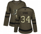 Women Anaheim Ducks #34 Sam Steel Authentic Green Salute to Service Hockey Jersey