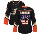 Women Anaheim Ducks #47 Hampus Lindholm Authentic Black USA Flag Fashion Hockey Jersey