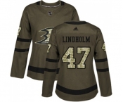 Women Anaheim Ducks #47 Hampus Lindholm Authentic Green Salute to Service Hockey Jersey