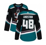 Women Anaheim Ducks #48 Isac Lundestrom Authentic Black Teal Alternate Hockey Jersey