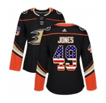 Women Anaheim Ducks #49 Max Jones Authentic Black USA Flag Fashion Hockey Jersey