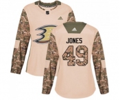 Women Anaheim Ducks #49 Max Jones Authentic Camo Veterans Day Practice Hockey Jersey
